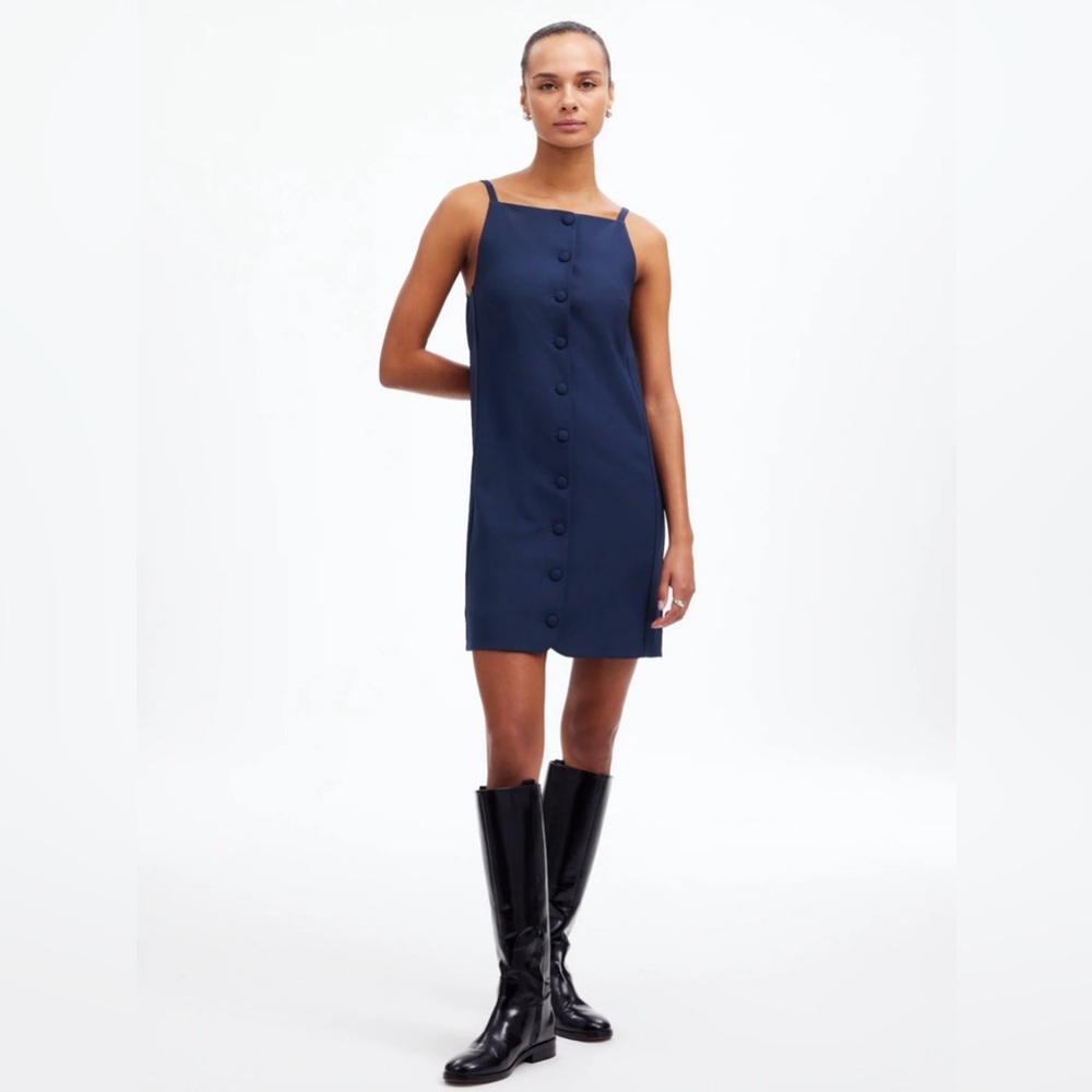 Madewell High Neck Button Up Mini Dress Navy Blue NWT Size 4 - Picture 5 of 9